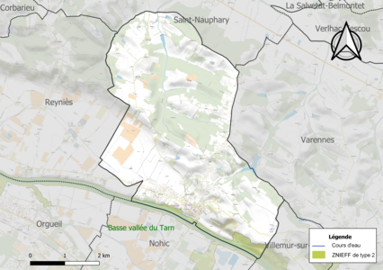 Carte de la ZNIEFF de type 2 sur la commune.