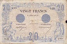 20 francs bleu-bistre, Face recto