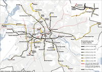 Mapa do desenvolvimento do metropolitano de Berlim desde 1902.