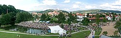 Panoramablick vom Aussichts- und Kletterturm über die Seebühne