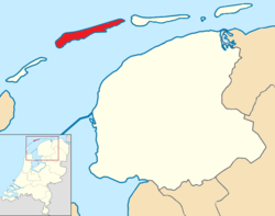 Highlighted position of Terschelling in a municipal map of Friesland