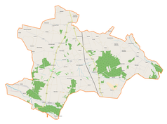 Mapa konturowa gminy Zadzim, po prawej znajduje się punkt z opisem „Małyń”