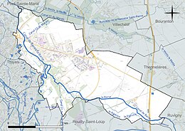 Carte en couleur présentant le réseau hydrographique de la commune