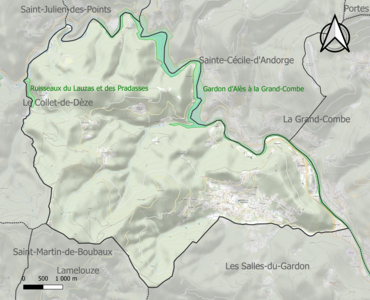 Carte des ZNIEFF de type 1 sur la commune.