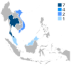 Map shows the number of country which won the tournament from the 1996 ASEAN Championship until present.