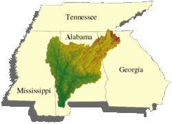 Map of the Mobile River drainage basin