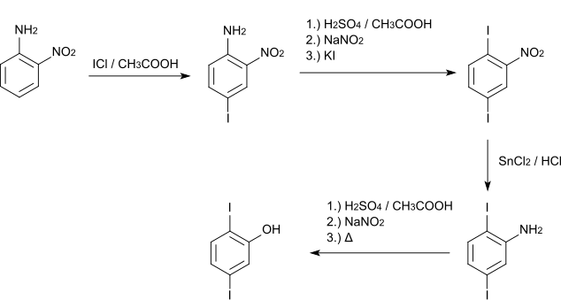 Herstellung von 2,5-Diiodphenol aus o-Nitroanilin