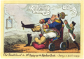 Karikaturtegning fra 1823 av den engelske George Cruikshank viser Frankrikes kong Ludvig den 18. som prøver «Napoleons støvler» i slaget om Spania