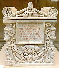 Roman pediment on a funerary urn, unknown date, marble, Terme di Diocleziano, Rome