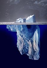 Photomontage showing what a complete iceberg might look like under water