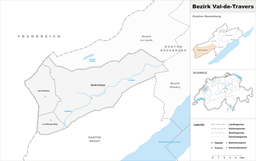 Kart som viser Distriktet Val-de-Travers.