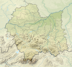 Mapa konturowa województwa małopolskiego, na dole znajduje się punkt z opisem „Chłapkowa”