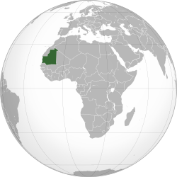 Location of Mauritania (in green) in western Africa