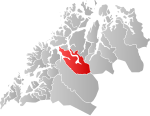 Mapa do condado de Troms com Balsfjord em destaque.