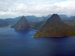 Aerial view of The Pitons