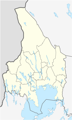 Mapa konturowa Värmlandu, blisko centrum po prawej na dole znajduje się punkt z opisem „Karlstad”