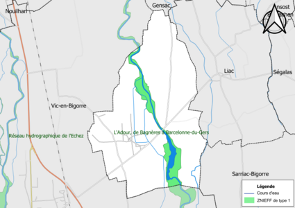 Carte de la ZNIEFF de type 1 sur la commune.