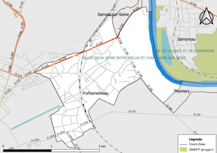 Carte des ZNIEFF de type 2 de la commune.