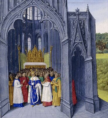 Clovis II visiting Saint Denis (painted in 15th c.)