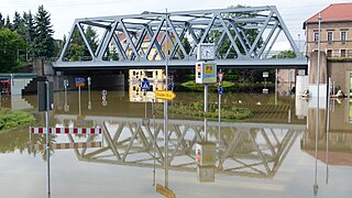 Überflutungen am Bahnhof Heidenau beim Elbehochwasser 2013