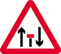 Left lane only ahead on two-way road (Red bar indicates that lanes are closed)