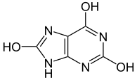 Structuurformule van urinezuur in de enolvorm (purine-2,6,8-triol)