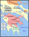 Cleomenean War (229/228-222 BC): Antigonid dynasty of Macedonia (294-288/ 277-274/ 272-168 BC), Aetolian League (370-188 BC), Achaean League (280-146 BC) and Sparta (900-192 BC) in 227-222 BC.