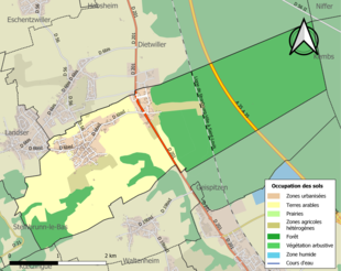 Carte en couleurs présentant l'occupation des sols.