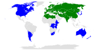 Chave:      Países onde A. thaliana é nativa.      Países onde A. thaliana está naturalizada.      Países onde A. thaliana non se encontra.