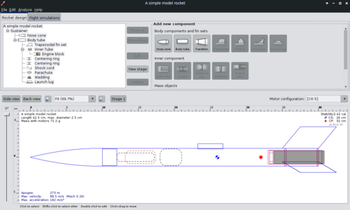 Знімок екрану OpenRocket 1.0.0 (2010)