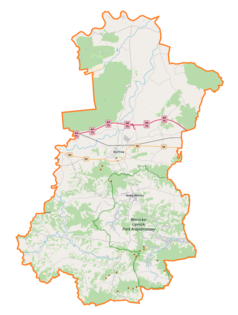 Mapa konturowa powiatu bocheńskiego, blisko centrum po lewej na dole znajduje się punkt z opisem „Cmentarz wojenny nr 338Nieprześnia”