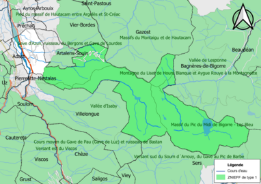 Carte des ZNIEFF de type 1 sur la commune.