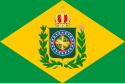 Flag adopted in 1870 displaying 20 stars representing the country's provinces. Another star was added in 1870. The flag consists of a green field with a golden rhombus and the lesser arms of imperial Brazil.