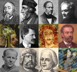 1. řada: J. A. Komenský • Jan Hus • František Palacký • J. E. Purkyně 2. řada: Karel IV. • Alfons Mucha • Vratislav II. • Bedřich Smetana 3. řada: Emil Zátopek • Jan Žižka • Prokop Diviš • Svatá Anežka Česká