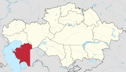 Map of Kazakhstan, location o Mangystau Region heichlichtit