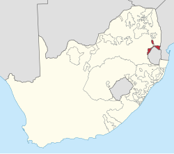 Location of KaNgwane (red) within South Africa (yellow).