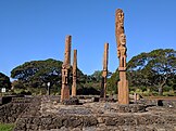 Four kiʻi representing Hawaiian deities