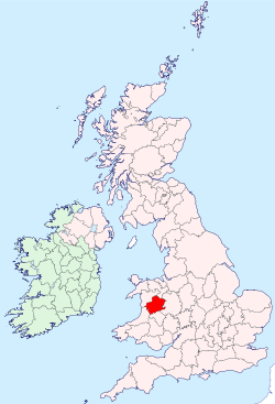 Montgomeryshire shown within the United Kingdom