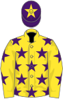 YELLOW, purple stars, purple cap, yellow star