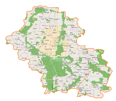 Mapa konturowa powiatu górowskiego, u góry znajduje się punkt z opisem „Glinka”