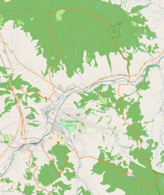 Mapa konturowa Rabki-Zdroju, blisko górnej krawiędzi nieco na lewo znajduje się punkt z opisem „Polana Surówki”