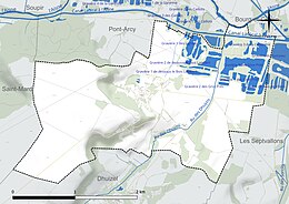 Carte en couleur présentant le réseau hydrographique de la commune