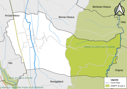 Carte de la ZNIEFF de type 2 sur la commune.