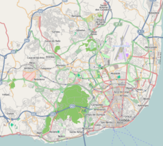 Mapa konturowa Lizbony, na dole po prawej znajduje się punkt z opisem „Lizbona”