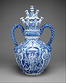 An example of Delftware; circa 1690; tin-glazed earthenware; height: 72.4 cm; Metropolitan Museum of Art