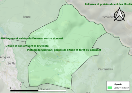 Carte de la ZNIEFF de type 1 sur la commune.