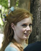 Casual head shot of Amy Adams filming Enchanted