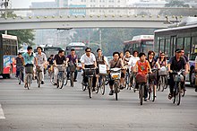 Group of cyclists in Beijing