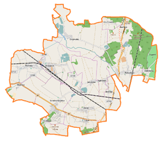 Mapa konturowa gminy Miłkowice, na dole po lewej znajduje się punkt z opisem „Goślinów”