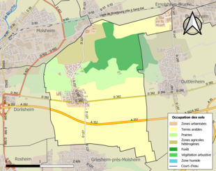 Carte en couleurs présentant l'occupation des sols.